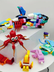 12 Ocean Animal Building Blocks Set - Playful Creatures & Giant Shark