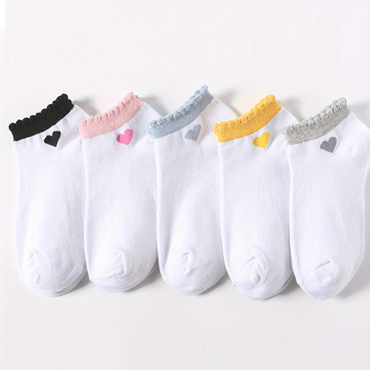 Girls Ruffled Heart Print Knit Ankle Socks Kids Accessories
