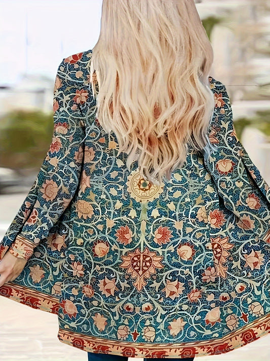 Boho Floral Print Open Front Cardigan