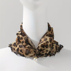 Leopard Chain Print Ruffle Scarf Elastic Neckerchief Breathable Infinity Scarf
