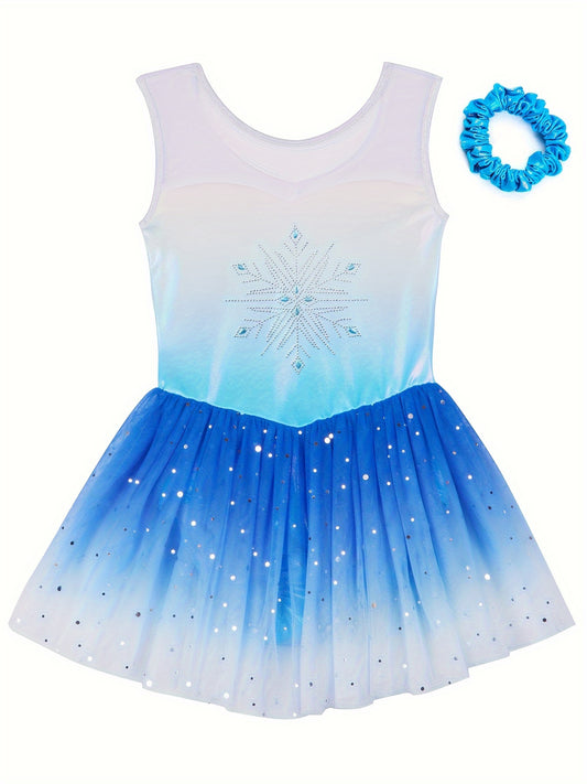 Girls Sequin Sleeveless Gymnastics Suit Stretchy Ballet Leotard