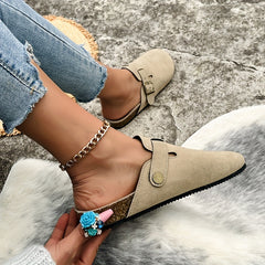 Women's Canvas Slip On Buckle Decor Non-slip Clogs