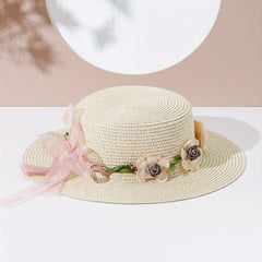 Garland Decor Sun Hat Flat Top Jazz Fedora Straw Cream Beach Hat