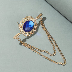 Sapphire Brooch Chain Collar Pin Jewelry Set