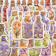 50pcs Floral Glass Bottle Stickers Self Adhesive Decals for Electronics