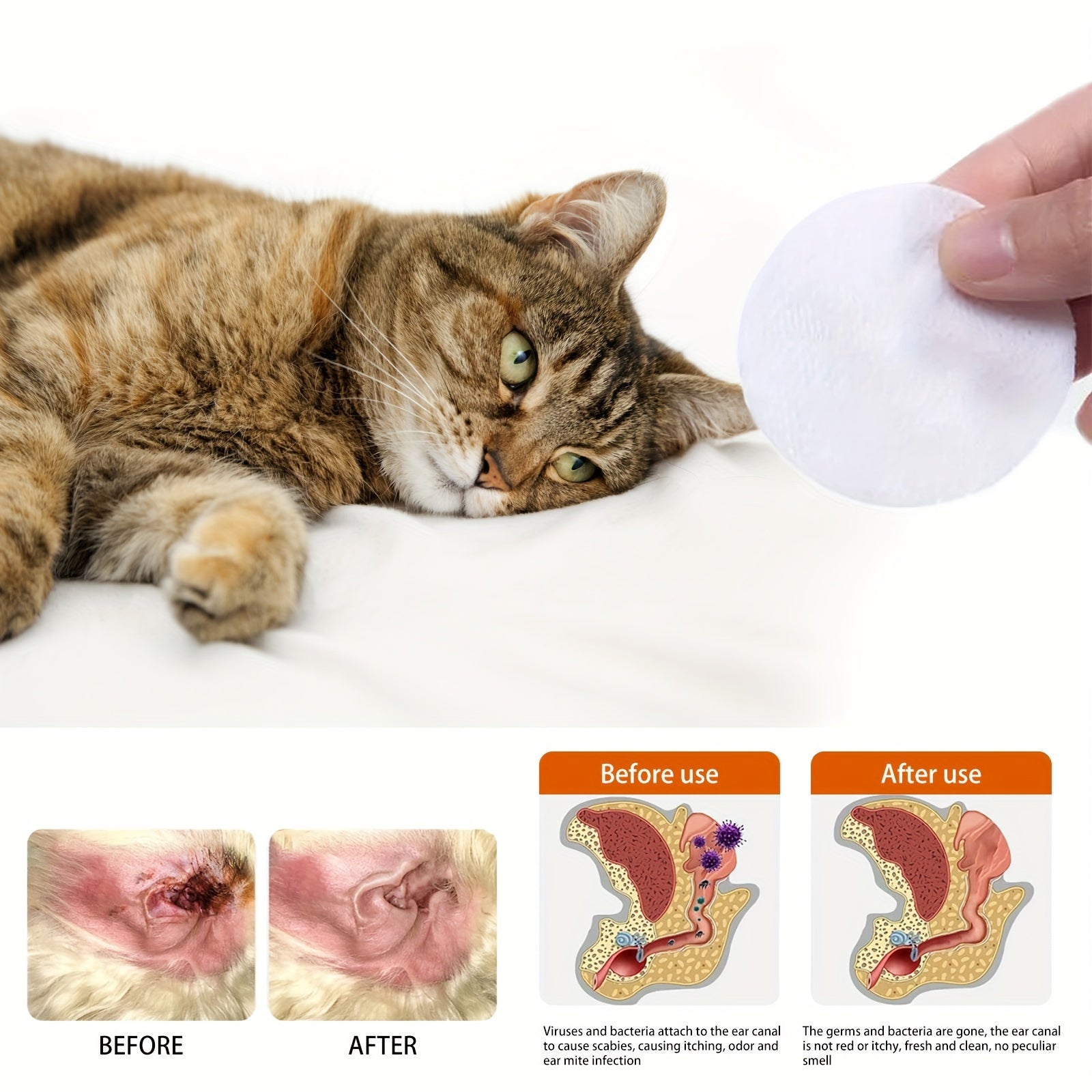 60pcs Pet Ear Cleaning Wipes Dog Ear Mite Removal Odor Proof Cleaning Pads