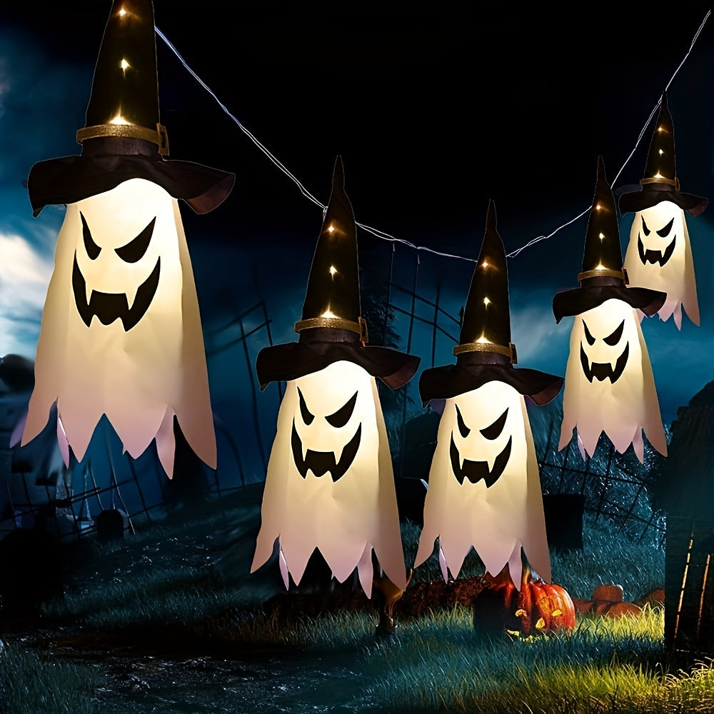 Halloween Glow Ghost Witch Hat Rope Scary Hanging Decorative Lights