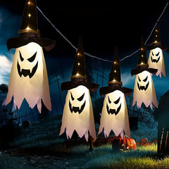 Halloween Glow Ghost Witch Hat Rope Scary Hanging Decorative Lights