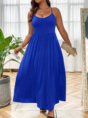  Solid Round Neck Maxi Cami Dress