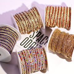 Crystal AB Rhinestone Cup Chain for Dress Decoration Sewing Golden Silvery Base