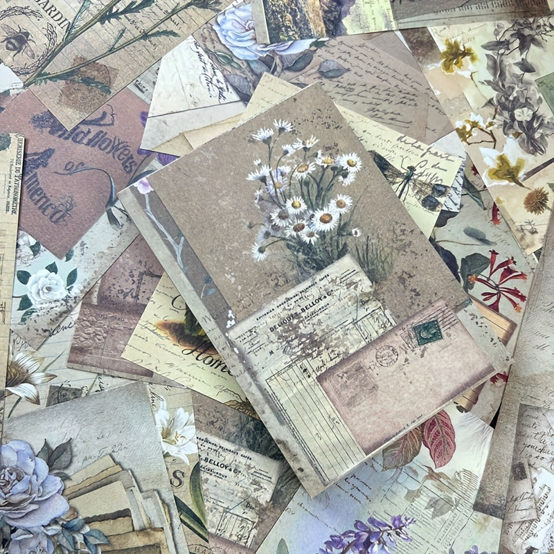 100 Vintage Scrapbook Paper Floral Botanical Grunge Diary DIY