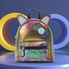 Sequin Ears Bow Backpack For Boys Girls Waterproof Lightweight Small Bag