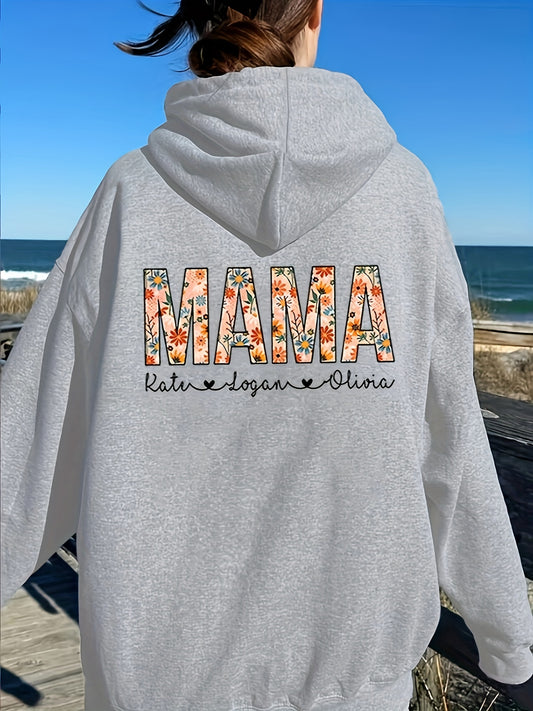 Flower & Letter Graphic Drawstring Sweatshirt