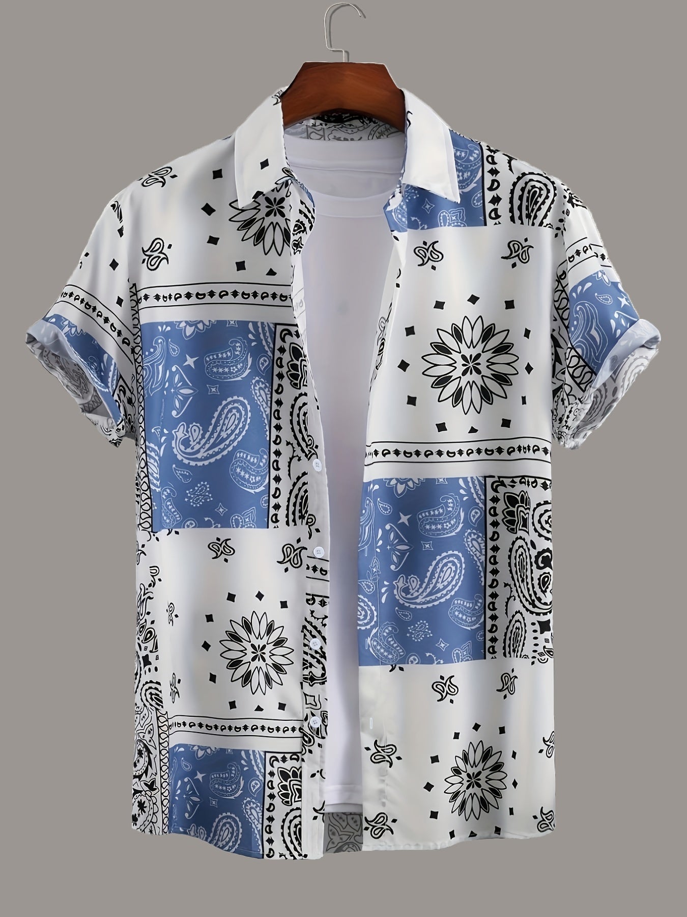 Men's Paisley Shirt Casual Lapel Button Up for Summer