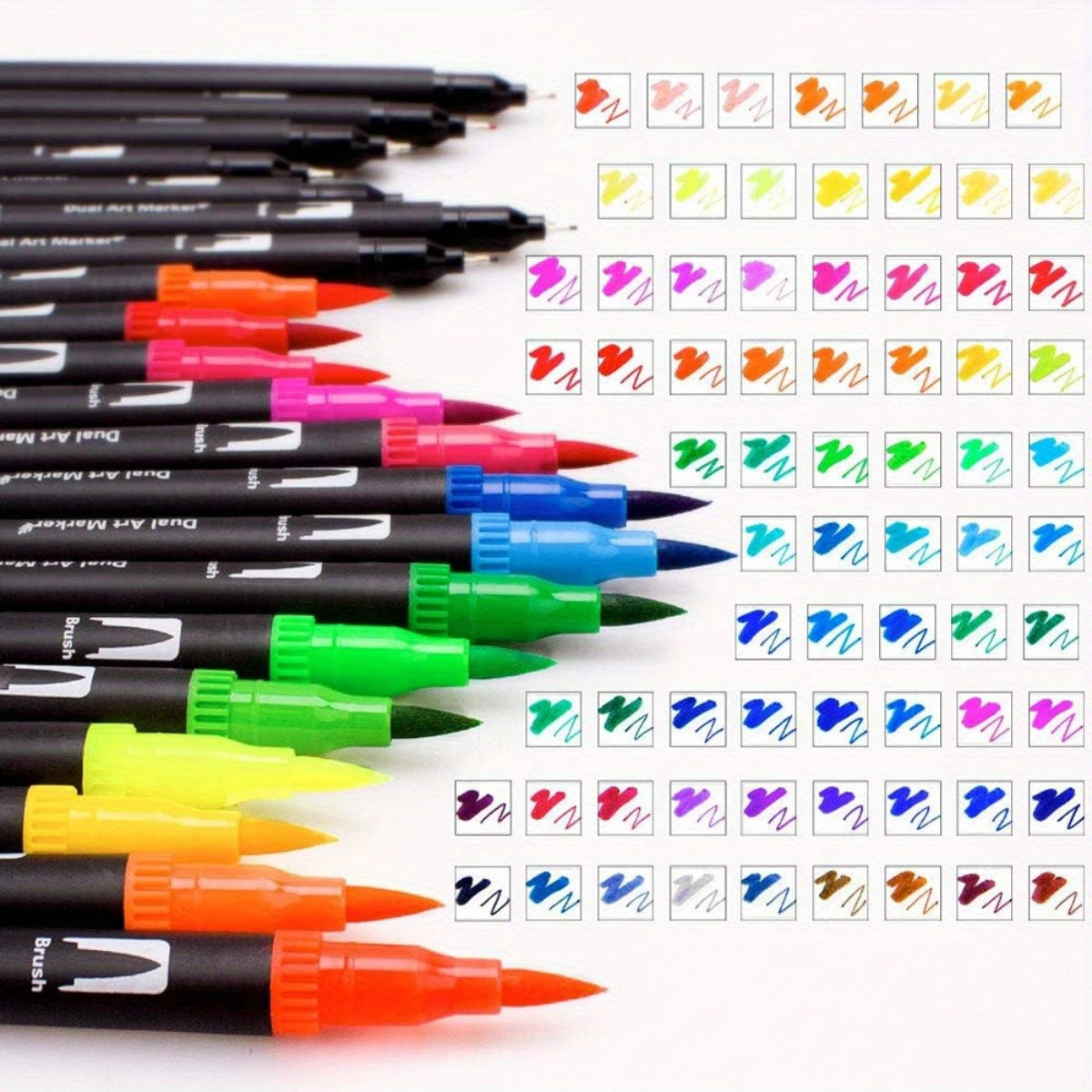 72 Dual Tip Brush Pens Fine Broad Tips Calligraphy Sketching Pens