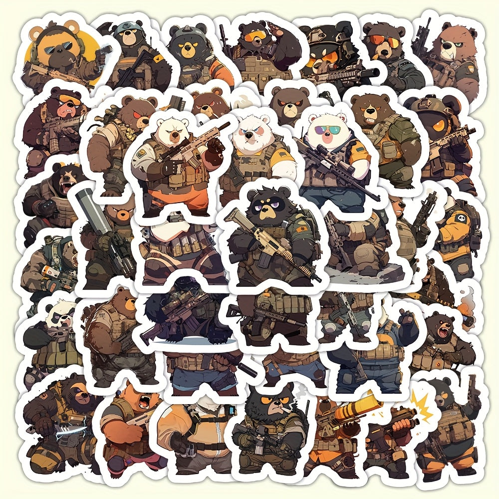 55pcs Combat Bear Style Stickers with Weapons Waterproof Vinyl Decals