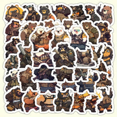 55pcs Combat Bear Style Stickers with Weapons Waterproof Vinyl Decals