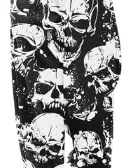 Women's Plus Allover Skull Print Elastic High Rise Straight Leg Trousers