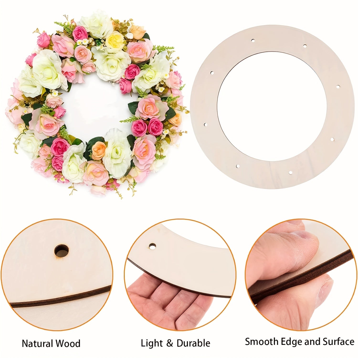 6pcs Wooden Wreath Frames DIY Christmas Crafts Unfinished Floral Hoop Rings