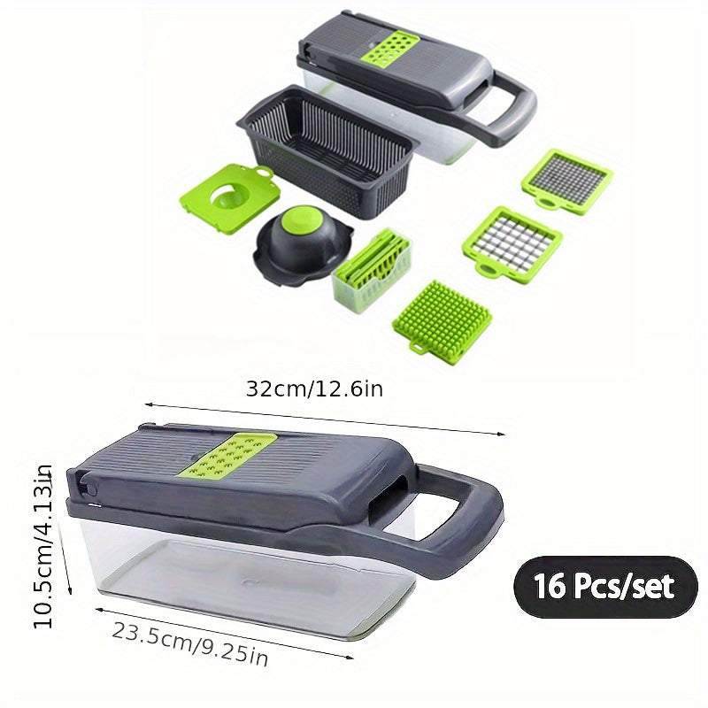 16pcs Veggie Chopper With Container 16 In 1 Adjustable Slicer blade