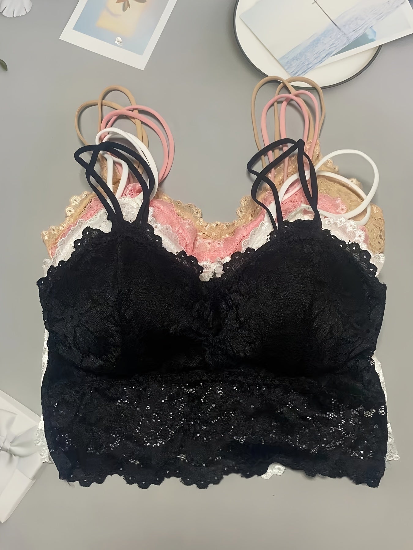 4pcs Wireless Lace Bras Comfy & Breathable Women's Lingerie