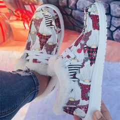 Christmas Elements Pattern Women's Snow Boots Flat Warm Winter Canvas Shoes