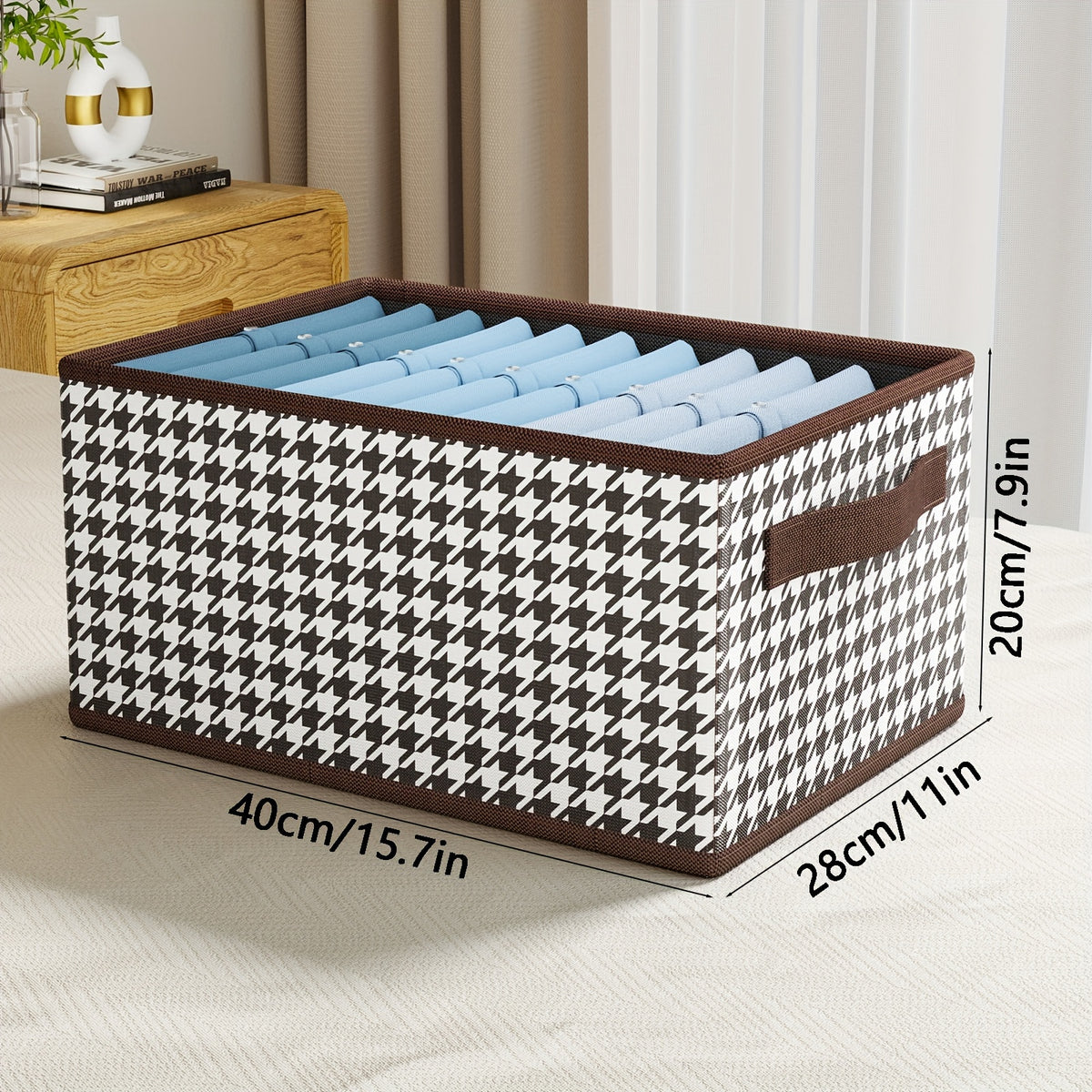 Foldable Houndstooth Storage Box - Non-woven Container for Household Items