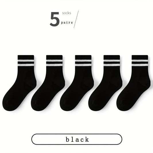 5 pairs Boys Casual Striped Sports Socks Breathable Mesh Crew Socks