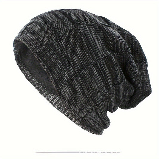 Men's Winter Warm Velvet Lined Knitted Hat Outdoor Beanie Cap