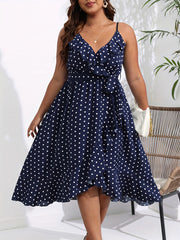  Polka Dot Ruffle V Neck Cami Dress