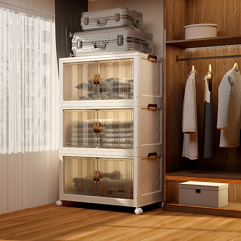 Plastic Storage Box Double Door Folding Storage Cabinet