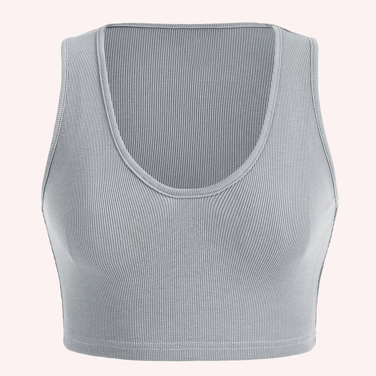  Ribbed Scoop Neck Stretch Crop Tank Top