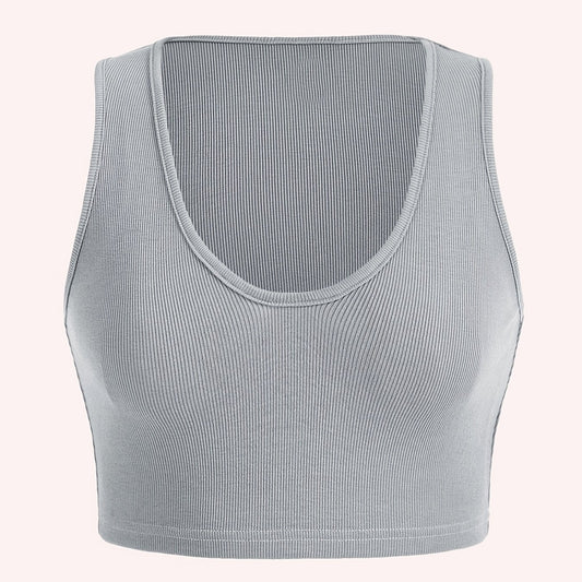  Ribbed Scoop Neck Stretch Crop Tank Top
