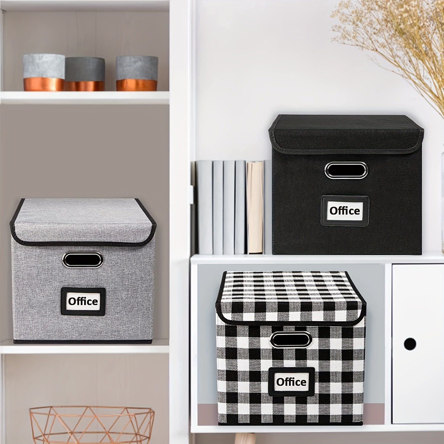 Linen File Box with Lid, Collapsible File Organizer