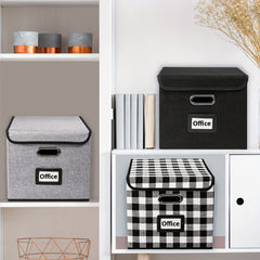 Linen File Box with Lid, Collapsible File Organizer