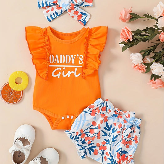 3pcs Daddy's Girl Sleeveless Onesie & Shorts & Headband Set