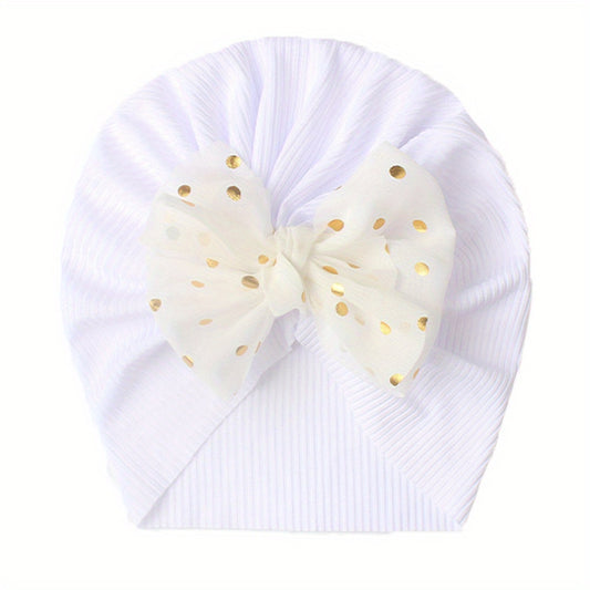 Polka Dot Print Turban Headwarp Bow Knotted Hat for Newborn Infant