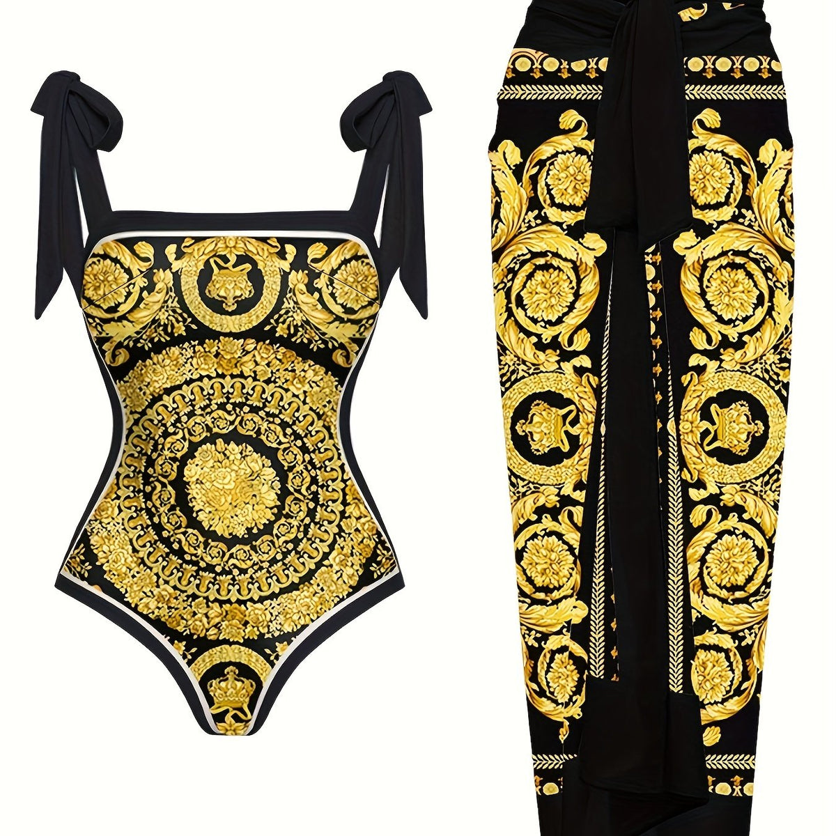  Reversible Bikini Set Women's Plus Floral Print Tie Shoulder Swimsuit