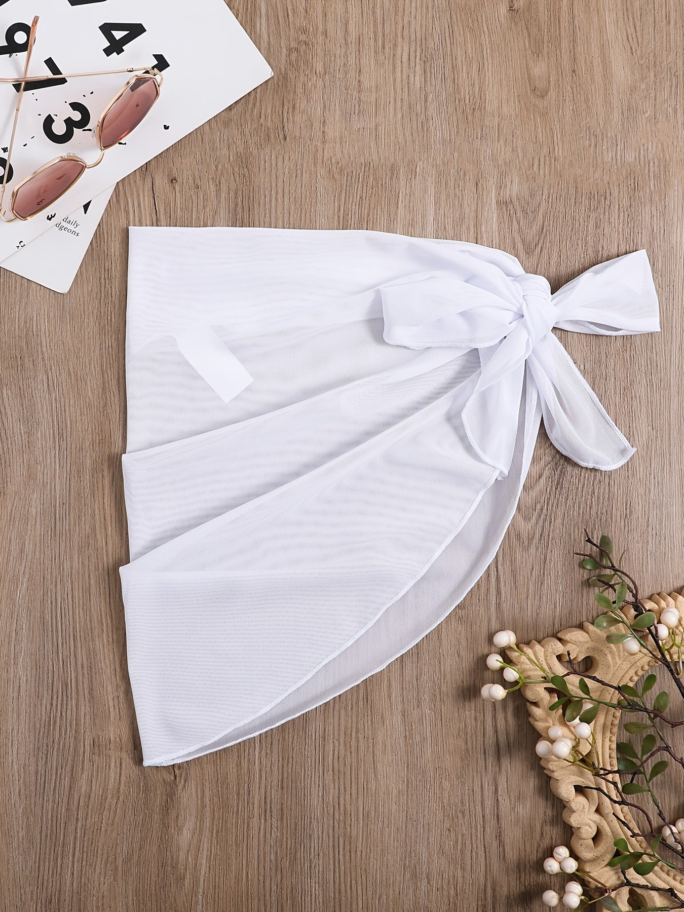 Mesh Cover Up Wrap Tie Front Sheer Plain