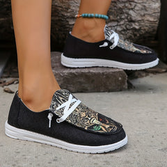 Women's Printed Canvas Lace Up Shoes Lightweight Low Top Sneakers