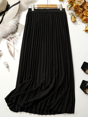  Solid Elastic Waisted A line Swing Skirt