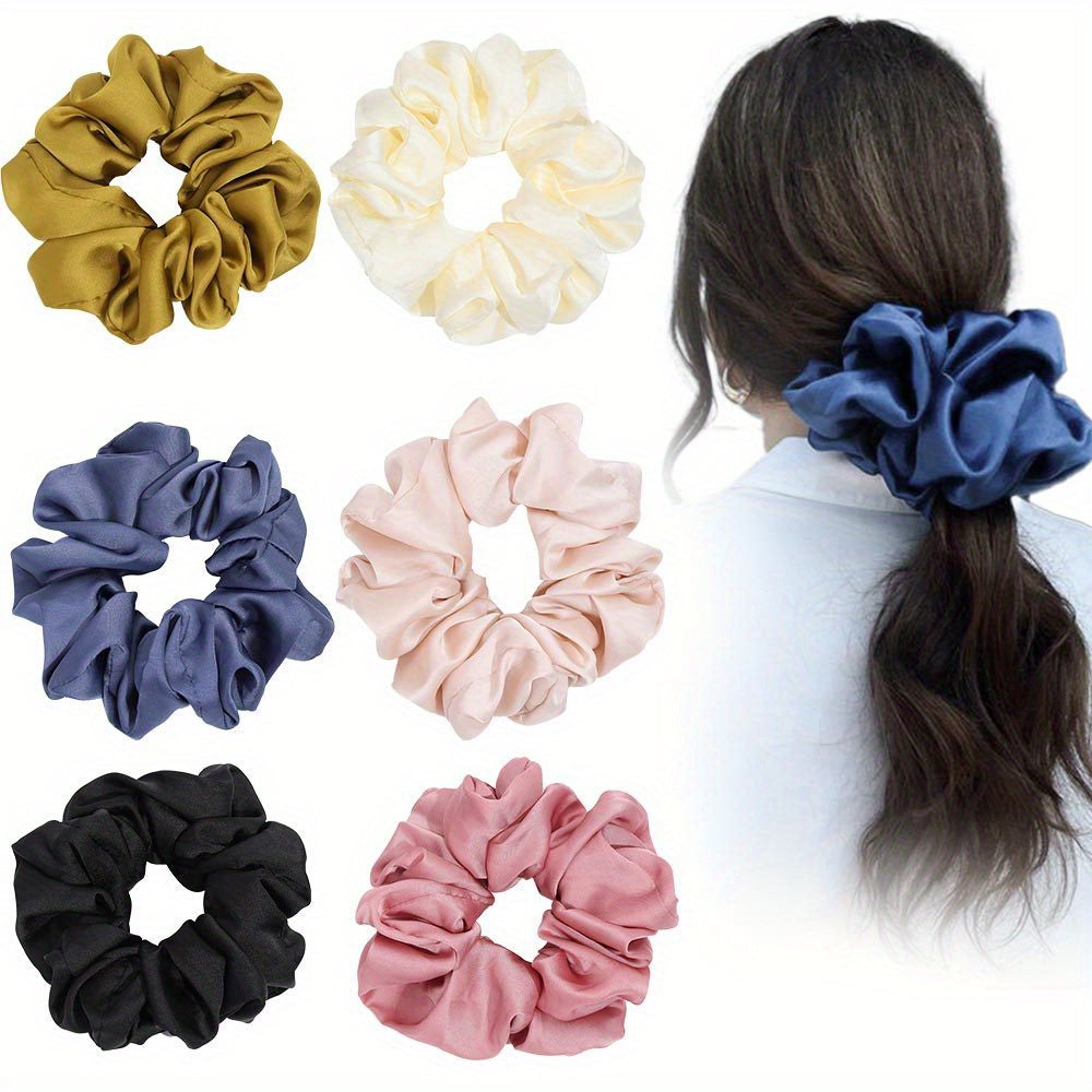 6pcs Large Hair Scrunchies Solid Elastic Ponytail Holder Soft Satin Hair Ties