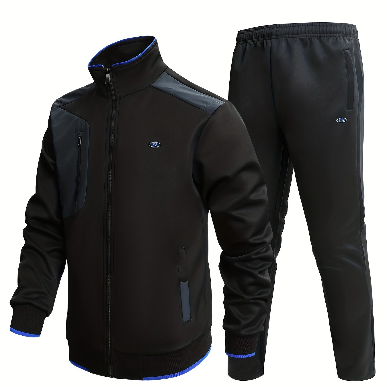 Men's Sports Suit Stand Collar Jacket & Elastic Waist Pants