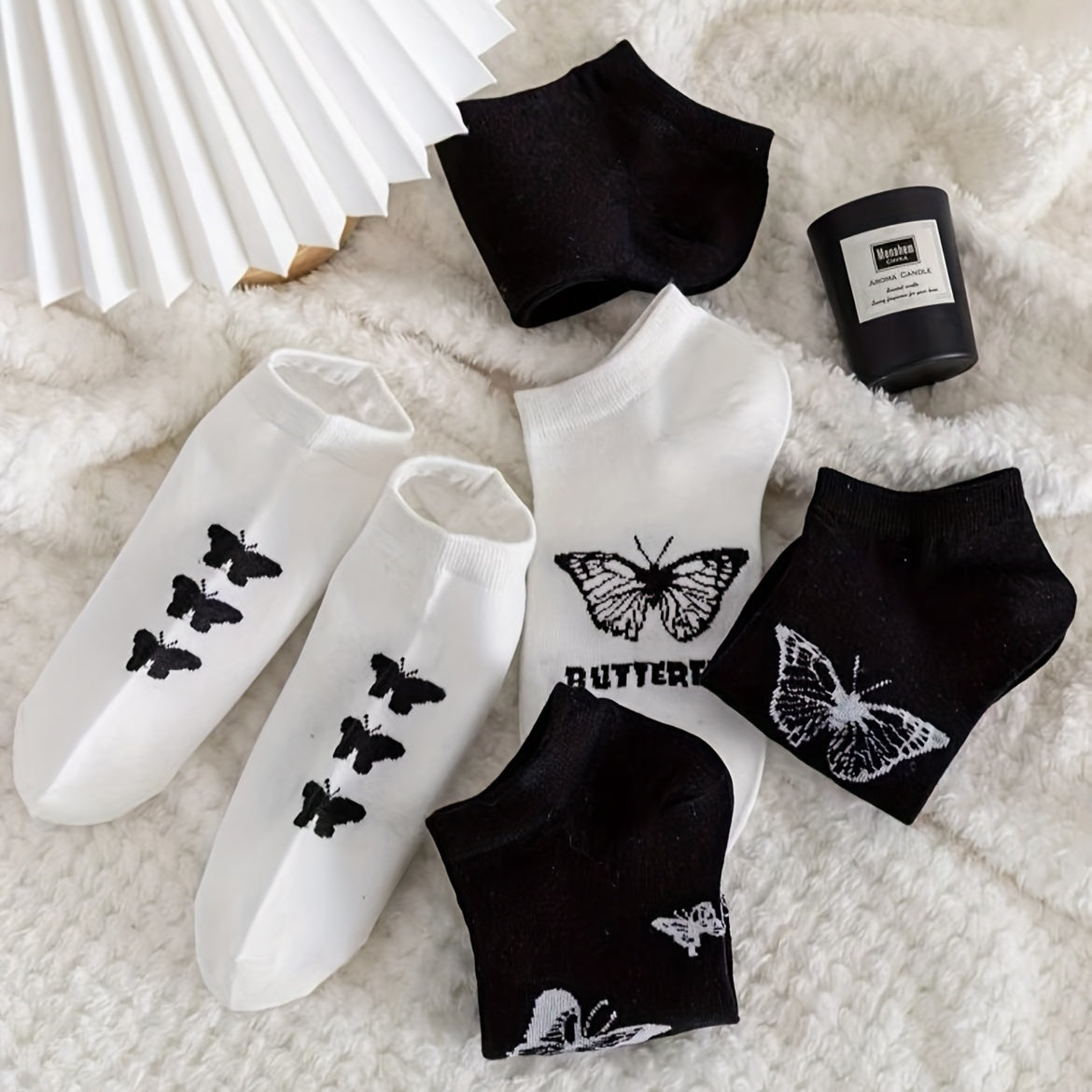 Butterfly Print Socks & Crew Short Socks Women's Stockings