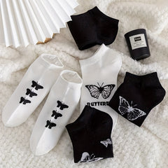 Butterfly Print Socks & Crew Short Socks Women's Stockings