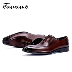 FARWARWO Leather Square Toe Oxford Shoes for Men