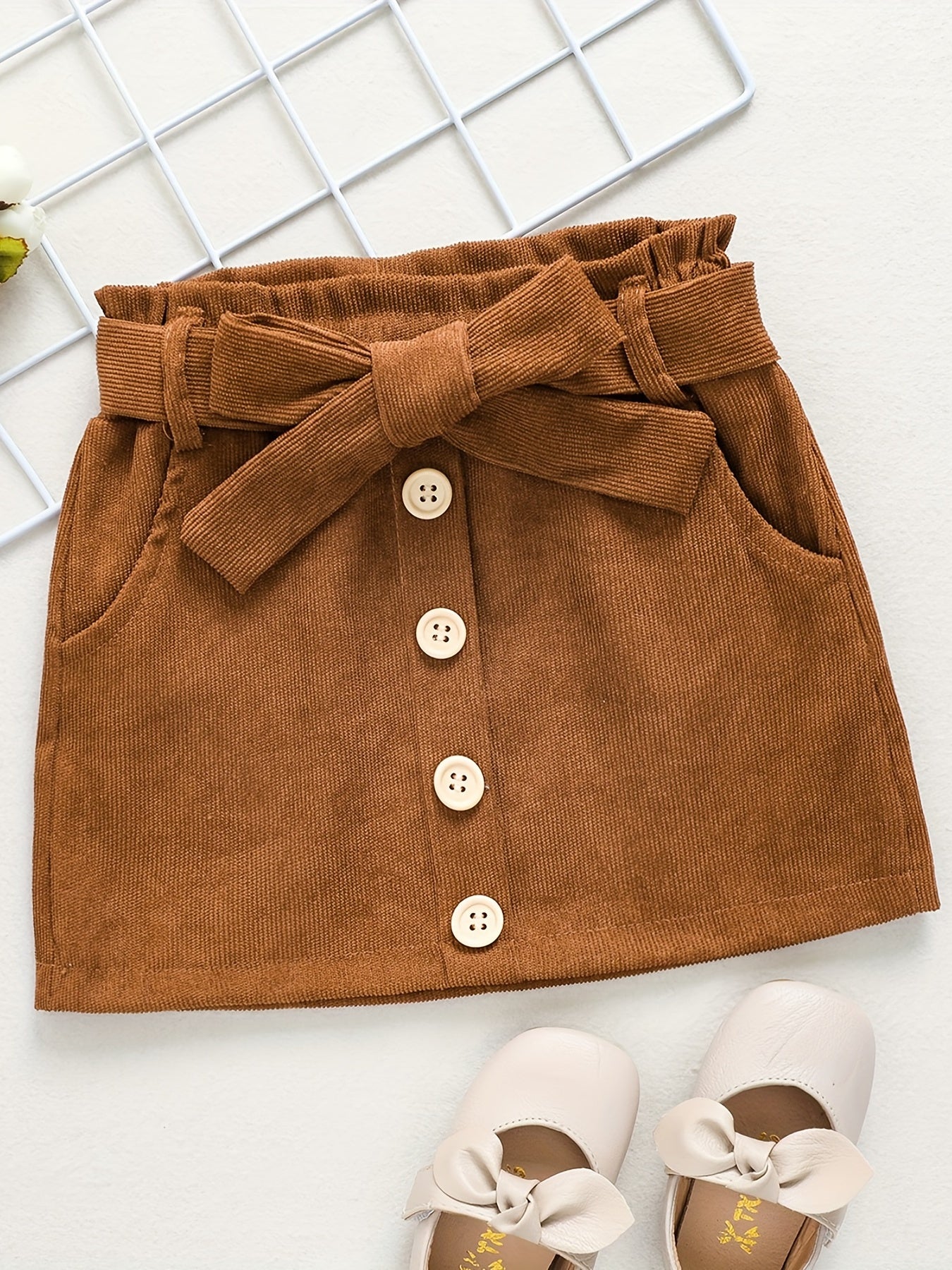 Girls Casual A-line Corduroy Short Skirt with Belt
