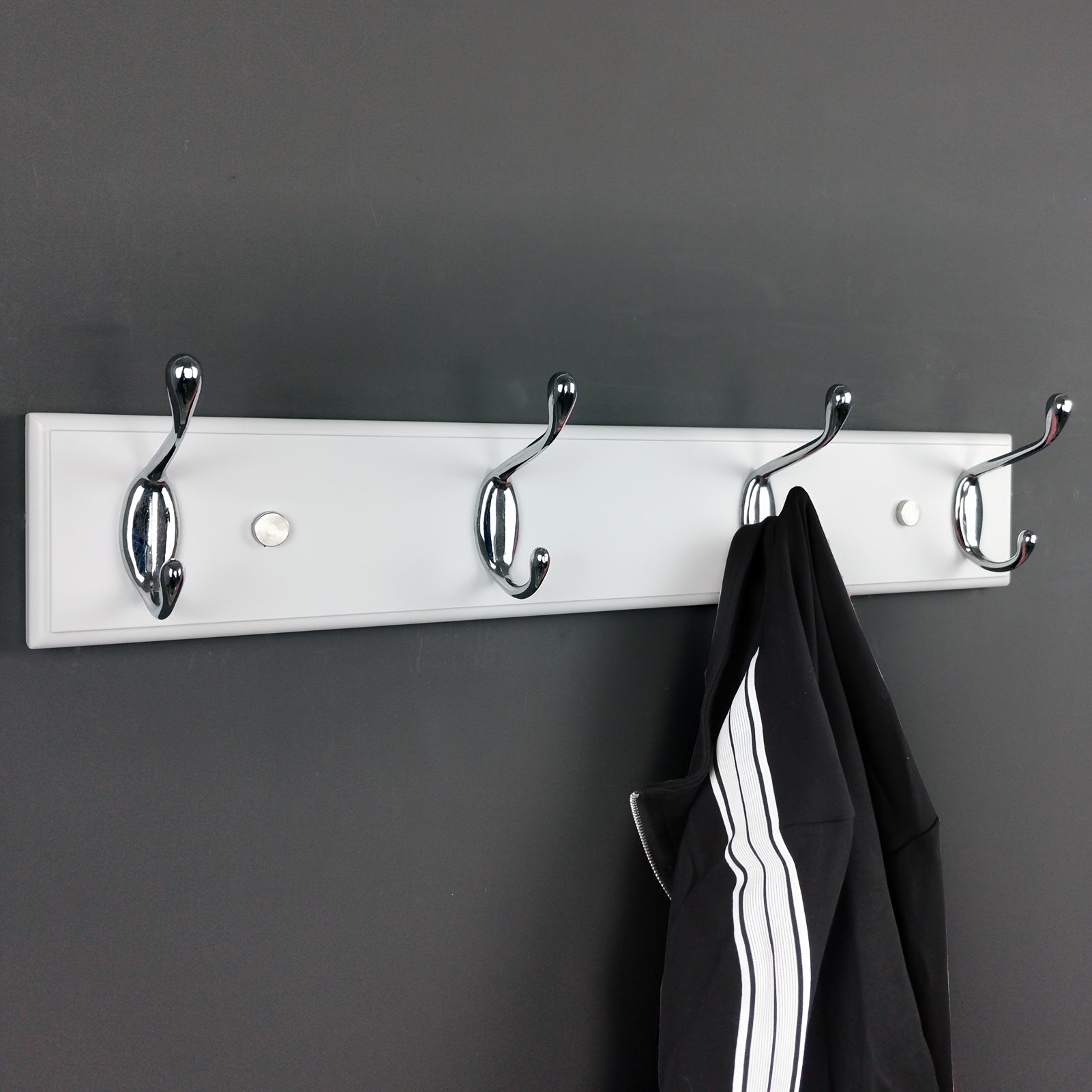 Wooden Coat Rack Wall Mount With 4 Hooks Silvery Wood