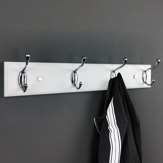 Wooden Coat Rack Wall Mount With 4 Hooks Silvery Wood