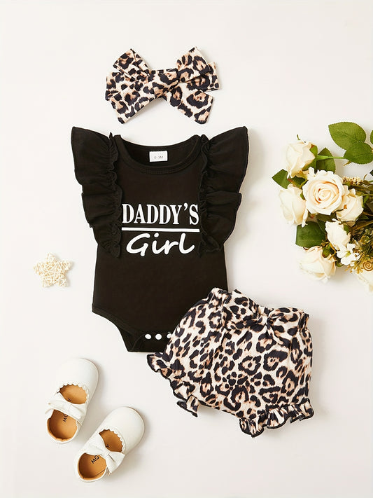 3pcs Daddy's Girl Sleeveless Onesie & Shorts & Headband Set